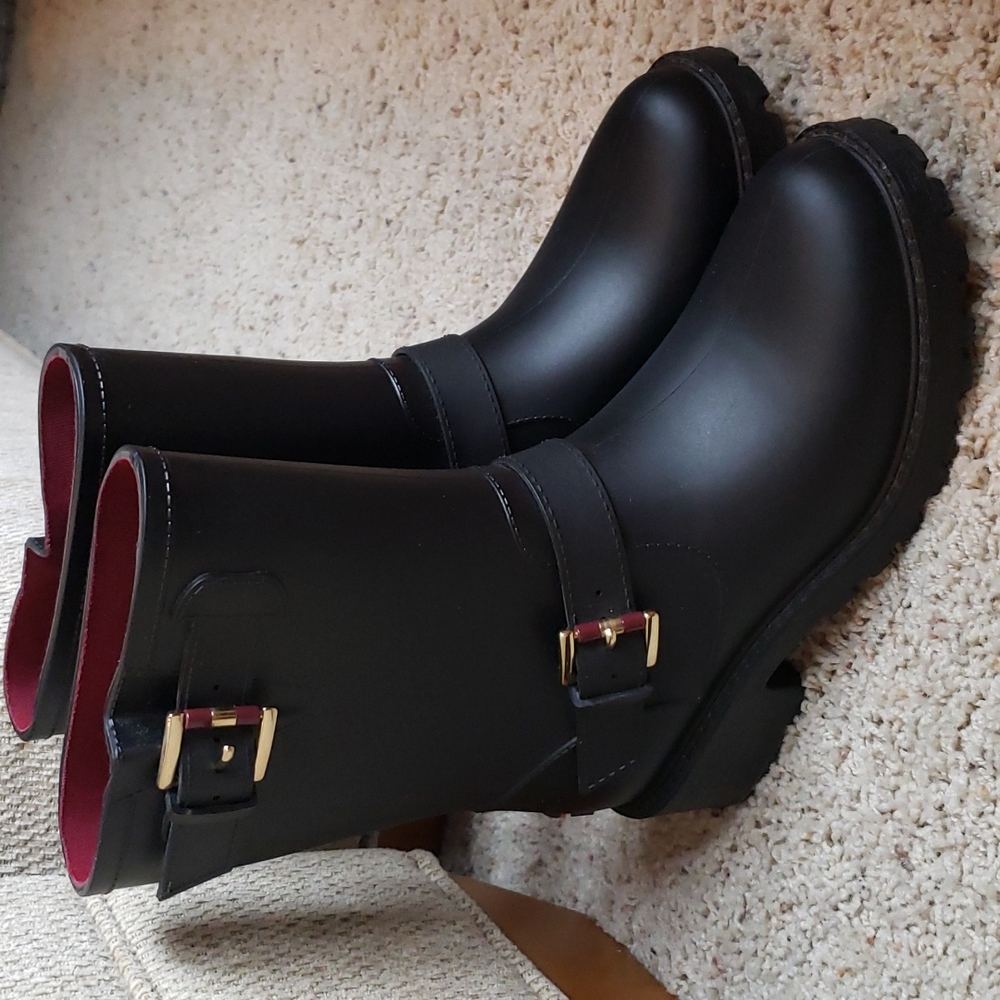 Tommy Hilfiger Dew Moto Rain Boots Mid Calf Black Women's 6M